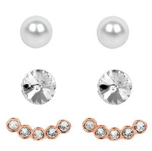 Levien Náušnice Set Ear Cuff 4 v 1 Rose Gold Crystal White