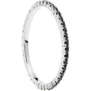 PDPAOLA Minimalistický prsten ze stříbra s černými zirkony Black Essential Silver AN02-348 54 mm