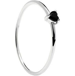 PDPAOLA Minimalistický stříbrný prsten se srdíčkem Black Heart Silver AN02-224 52 mm