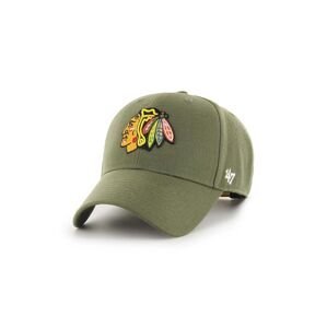 Čepice s vlněnou směsí 47brand NHL Chicago Blackhawks zelená barva, s aplikací