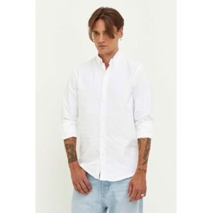 Bavlněné tričko Samsoe Samsoe bílá barva, regular, s límečkem button-down