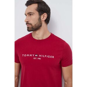 Bavlněné tričko Tommy Hilfiger vínová barva, s aplikací