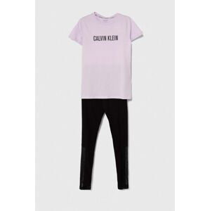 Dětské bavlněné pyžamo Calvin Klein Underwear fialová barva, s potiskem