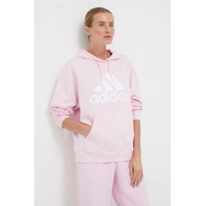 Bavlněná mikina adidas dámská, růžová barva, s kapucí, s potiskem