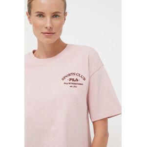 Bavlněné tričko Fila růžová barva
