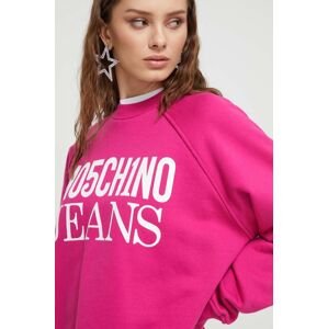 Bavlněná mikina Moschino Jeans dámská, růžová barva, s potiskem