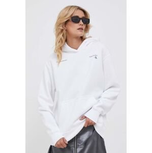 Mikina Calvin Klein Jeans dámská, bílá barva, s kapucí, s potiskem