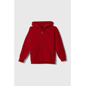 Dětská mikina Abercrombie & Fitch červená barva, s kapucí, hladká