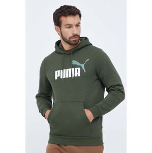 Mikina Puma pánská, zelená barva, s kapucí, s potiskem