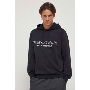 Bavlněná mikina Marc O'Polo pánská, černá barva, s kapucí, s aplikací