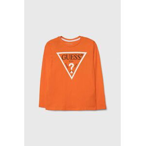 Dětské bavlněné tričko s dlouhým rukávem Guess oranžová barva, s potiskem
