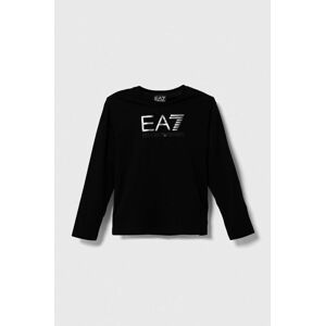 Dětské bavlněné tričko s dlouhým rukávem EA7 Emporio Armani černá barva, s potiskem