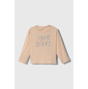 Dětská bavlněná košile s dlouhým rukávem Pepe Jeans růžová barva
