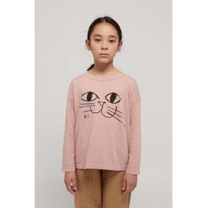 Dětská bavlněná košile s dlouhým rukávem Bobo Choses růžová barva