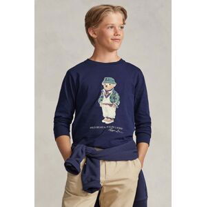 Dětská bavlněná košile s dlouhým rukávem Polo Ralph Lauren tmavomodrá barva, s aplikací
