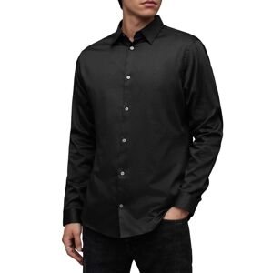 Bavlněné tričko AllSaints Simmons pánské, černá barva, slim, s klasickým límcem