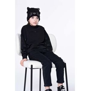 Dětska čepice Karl Lagerfeld černá barva, z tenké pleteniny