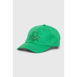 Bavlněná baseballová čepice United Colors of Benetton zelená barva, s aplikací