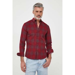 Košile Lindbergh vínová barva, slim, s límečkem button-down