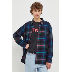 Bavlněné tričko Levi's tmavomodrá barva, relaxed, s klasickým límcem