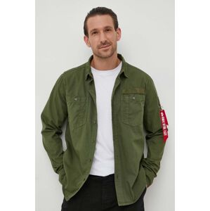 Košile Alpha Industries zelená barva, regular, s klasickým límcem