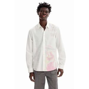 Bavlněné tričko Desigual bílá barva, regular, s klasickým límcem