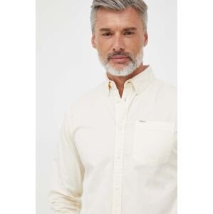 Bavlněné tričko Pepe Jeans Crail béžová barva, regular, s límečkem button-down