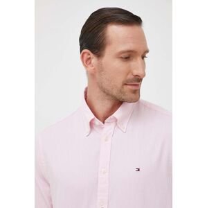 Bavlněné tričko Tommy Hilfiger růžová barva, regular, s límečkem button-down