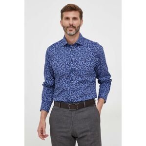 Bavlněné tričko Tommy Hilfiger tmavomodrá barva, slim, s italským límcem