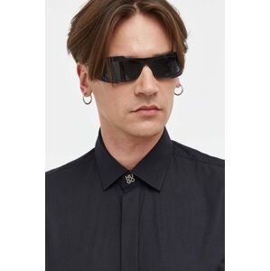 Košile HUGO černá barva, relaxed, s klasickým límcem