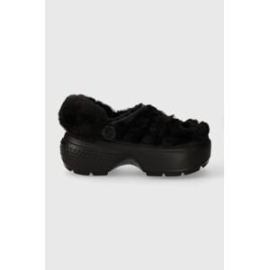 Pantofle Crocs Stomp Lined Quilted Clog dámské, černá barva, na platformě, 208938