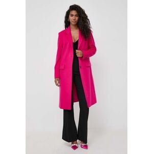 Vlněný kabát BOSS růžová barva, přechodný