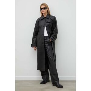 Kožený kabát Won Hundred dámský, černá barva, přechodný