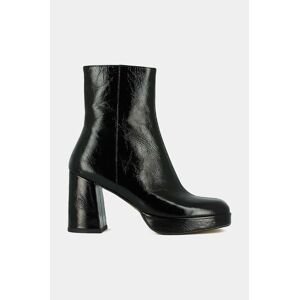 Kožené kotníkové boty Jonak VORIS CUIR BRILLANT dámské, černá barva, na podpatku, 3300088