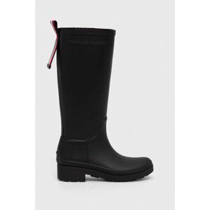 Holínky Tommy Hilfiger TOMMY RUBBERBOOT dámské, černá barva, FW0FW07665