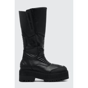 Kozačky Tommy Jeans TJW LONG SHAFT BIKER BOOT dámské, černá barva, na plochém podpatku, lehce zateplené, EN0EN02376