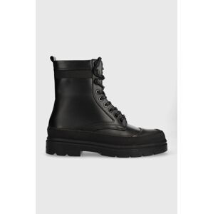 Kožené boty Calvin Klein LACE UP BOOT HIGH pánské, černá barva, HM0HM01213