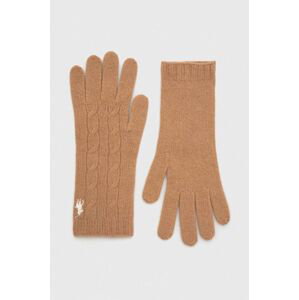 Vlněné rukavice Polo Ralph Lauren béžová barva
