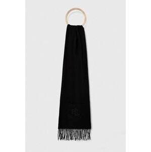 Šátek z vlněné směsi Lauren Ralph Lauren černá barva, s aplikací