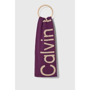Šátek z vlněné směsi Calvin Klein Jeans fialová barva, vzorovaný