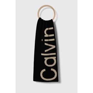 Šátek z vlněné směsi Calvin Klein Jeans černá barva, vzorovaný