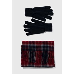 Šátek a rukavice Barbour Tartan Scarf & Glove Gift Set tmavomodrá barva, MGS0018