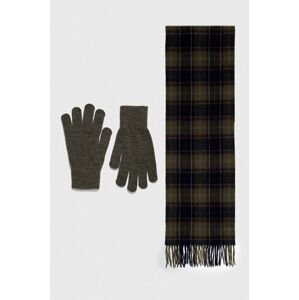 Šátek a rukavice Barbour Tartan Scarf & Glove Gift Set zelená barva, MGS0018