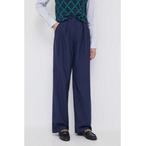 Kalhoty United Colors of Benetton dámské, tmavomodrá barva, široké, high waist