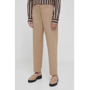 Kalhoty s příměsí vlny Tommy Hilfiger béžová barva, střih chinos, high waist