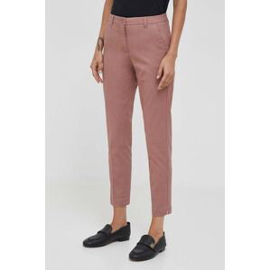 Kalhoty Sisley dámské, růžová barva, přiléhavé, high waist