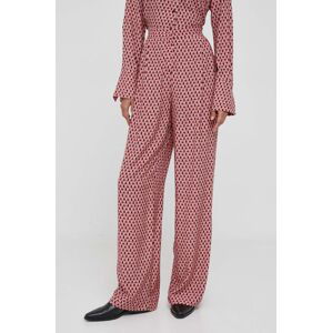 Kalhoty Sisley dámské, růžová barva, jednoduché, high waist