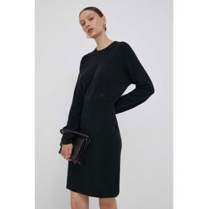 Vlněné šaty Tommy Hilfiger černá barva, mini, oversize