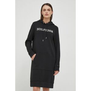 Bavlněné šaty Tommy Hilfiger černá barva, mini, oversize