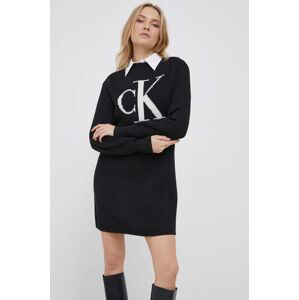 Bavlněné šaty Calvin Klein Jeans černá barva, midi